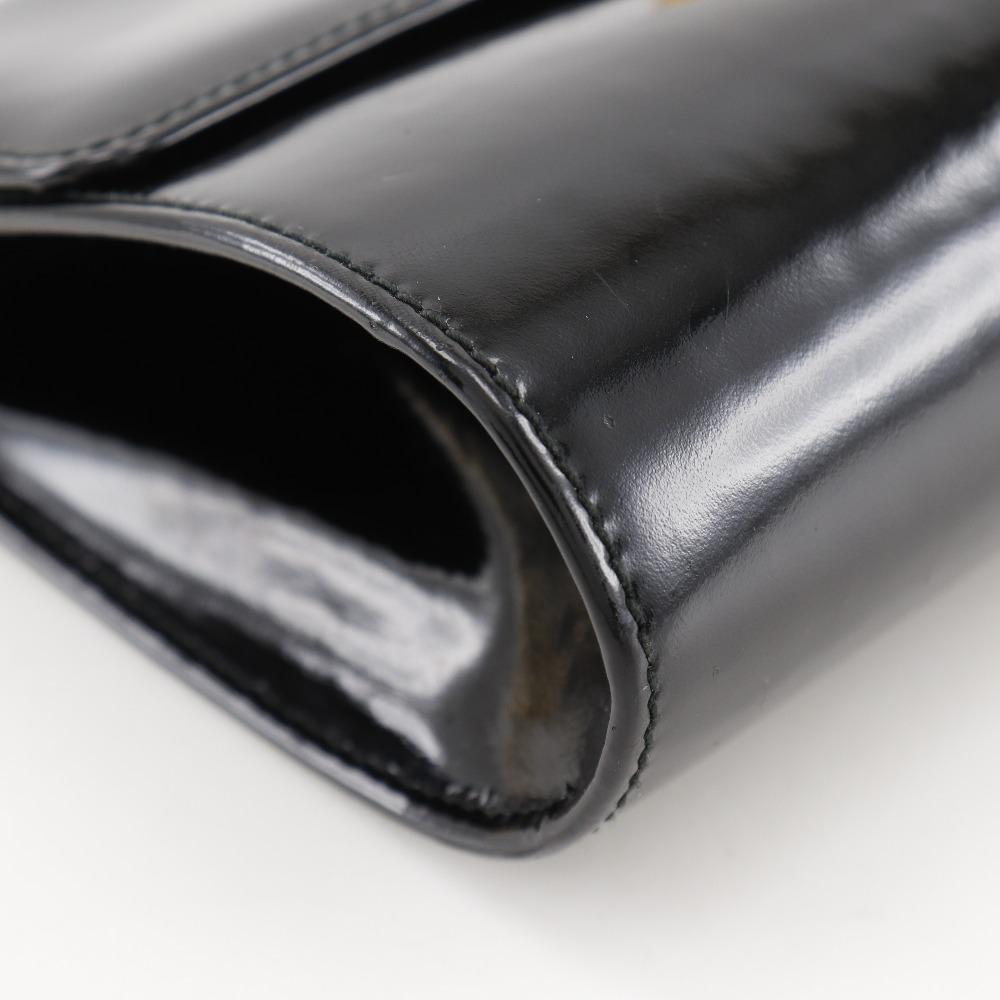 Salvatore Ferragamo ChainShoulder Shoulder Bag AQ21-8752 Gancini 2-way Clutch Black Enamel Women Used