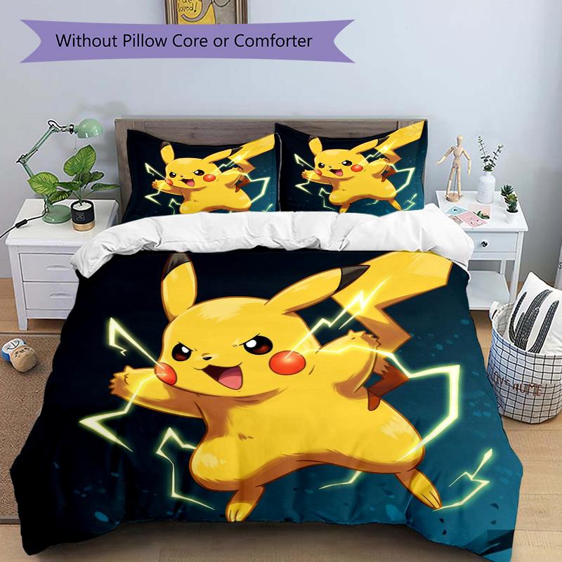 Pikachu Power Burst Print 3Pcs Bedding Setduvet Cover With 2 Bedropillowcase Home Birthday Gift