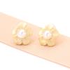 French retro matte gold and silver flower earrings temperament imitation pearl no earrings earclip earrings women's versatile