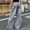 Mens Relaxed Fit Straight Leg Denim Pants Vintage Patchwork Washed Cotton Workwear Style