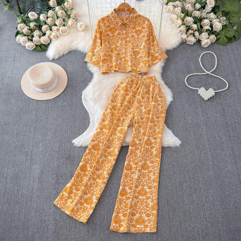 

Западный стиль Отпускной стиль Поло воротник Прямые брючины Повседневный Короткий рукав Yellow One size