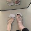 French low-heeled open-toed square head beautiful slippers female summer wear versatile not tired feet fairy wind slope heel fashion sandals