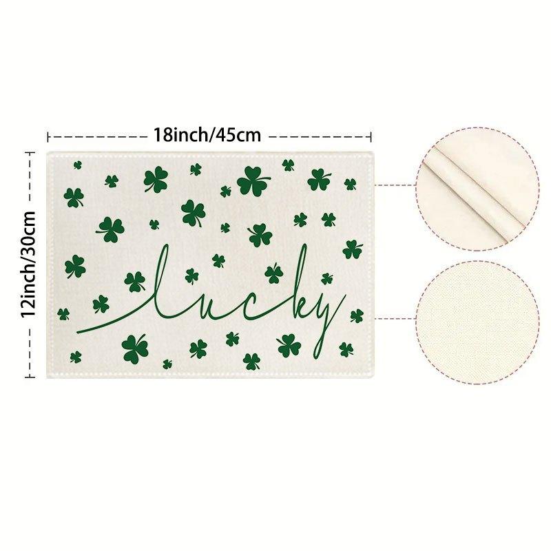 Of 4 Or 6 St. Patrick'S Day Placemats, Designed with a Green Lucky Shamrock Motif, Measuring 12X18 Inches, Ideal for Festive Gatherings At Home, As We
