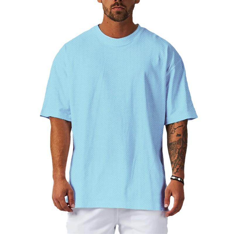 Men's Plus Size Mesh Breathable Oversized Drop Shoulder Fitness T-Shirt