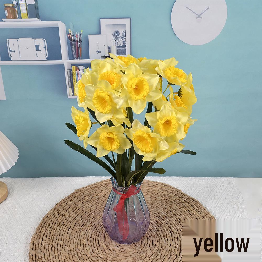 New Large 7-Prong Daffodil Artificial Flower for Wedding, Photography, and Living Room Decor.