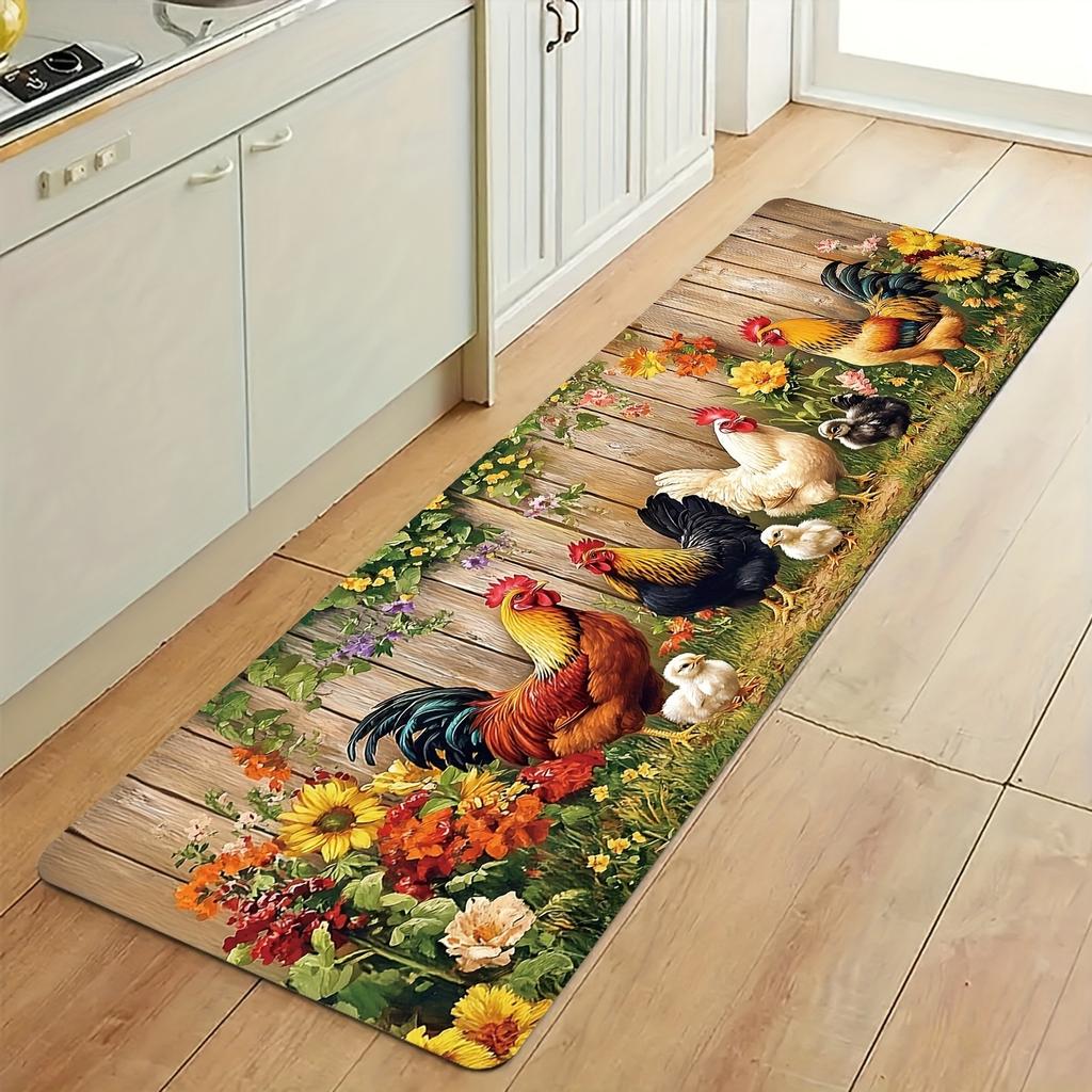 C1P Chicken Pattern Kitchen Rug Non-Slip Door Mat Pop Design Bathroom Rug Bath Mat Carpet for Home Sink Laundry Decoreeree