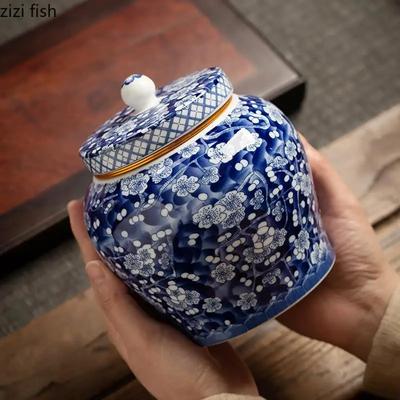 Modrobílý porcelánový čajový dózus Keramická krabička organizér na čaj Skladovací nádoby Stolní dekorace Čajová dóza Nádoba na kávu Čajový box