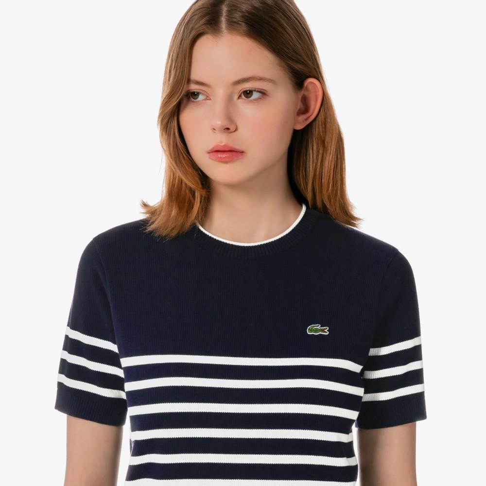 [lacoste] Women's Striped Short-Sleeve Sweater AF415E-56G166