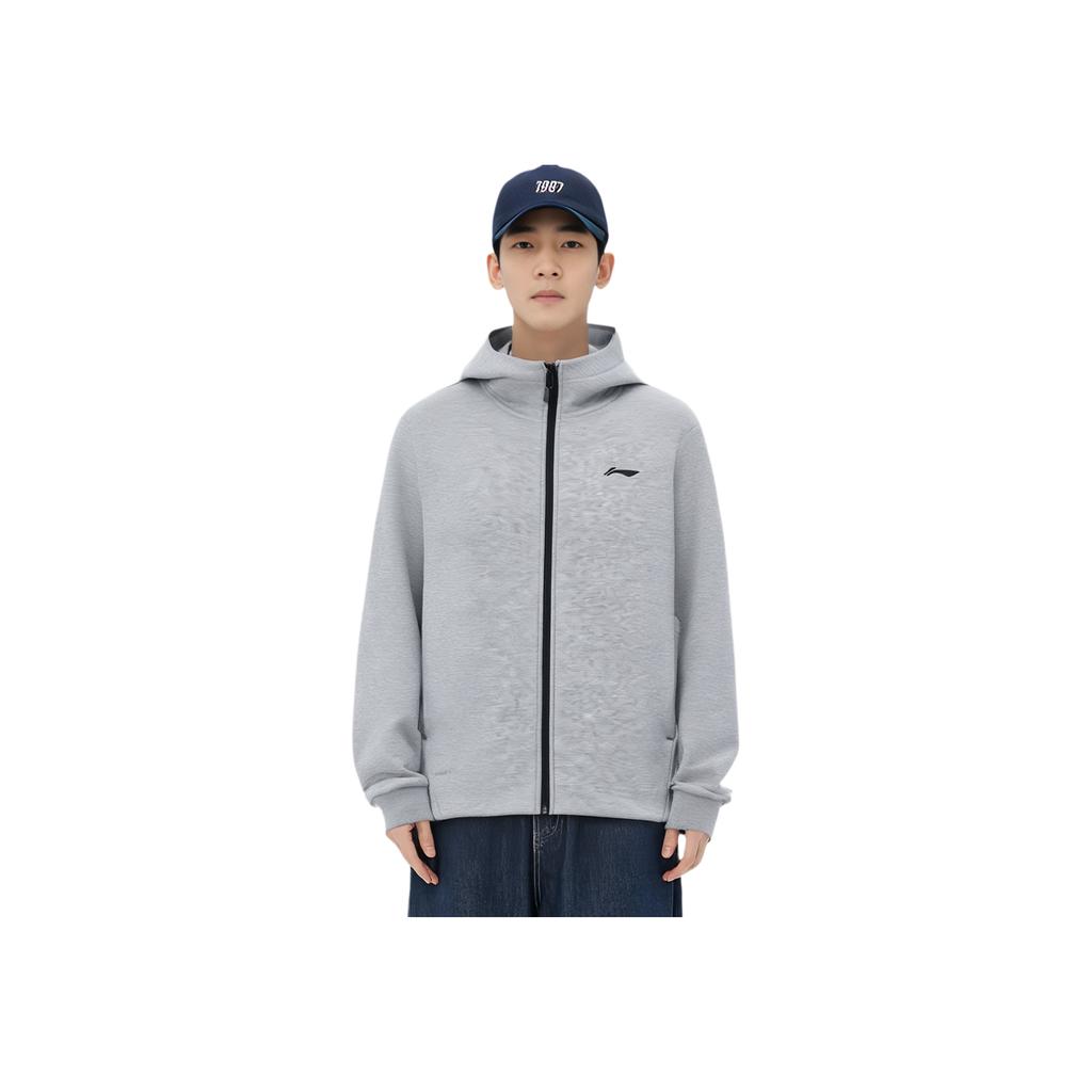 Li Ning Cómodo Casual Sencillo Sudadera Cárdigan con Capucha y Cremallera Hombre Sudaderas Gris AWDU581-5