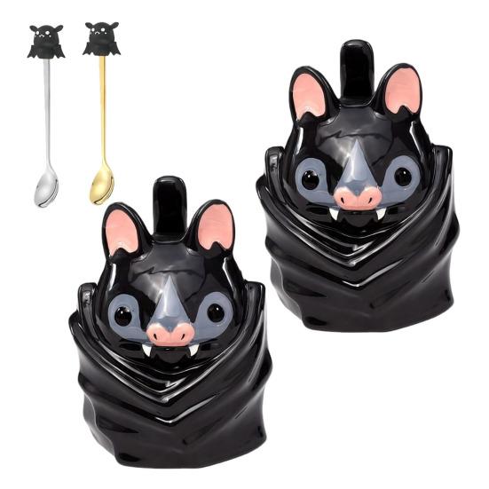 Fledermaus Auf dem Kopf Geformte Tasse Niedliche 3D Fledermaus Keramik Kaffeetasse mit Schwanzgriff Lustige Neuheit Tier Tasse Geschenk für Gotische Heim- und Bürodekoration