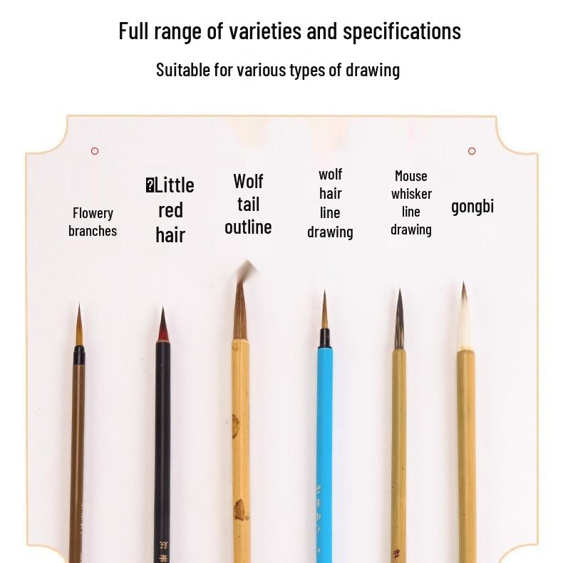 Gongbi Outlining Brush - Wolf & Mixed Hair for Chinese Painting, Ideal for Flowers, Birds, Branches, and Fine Details