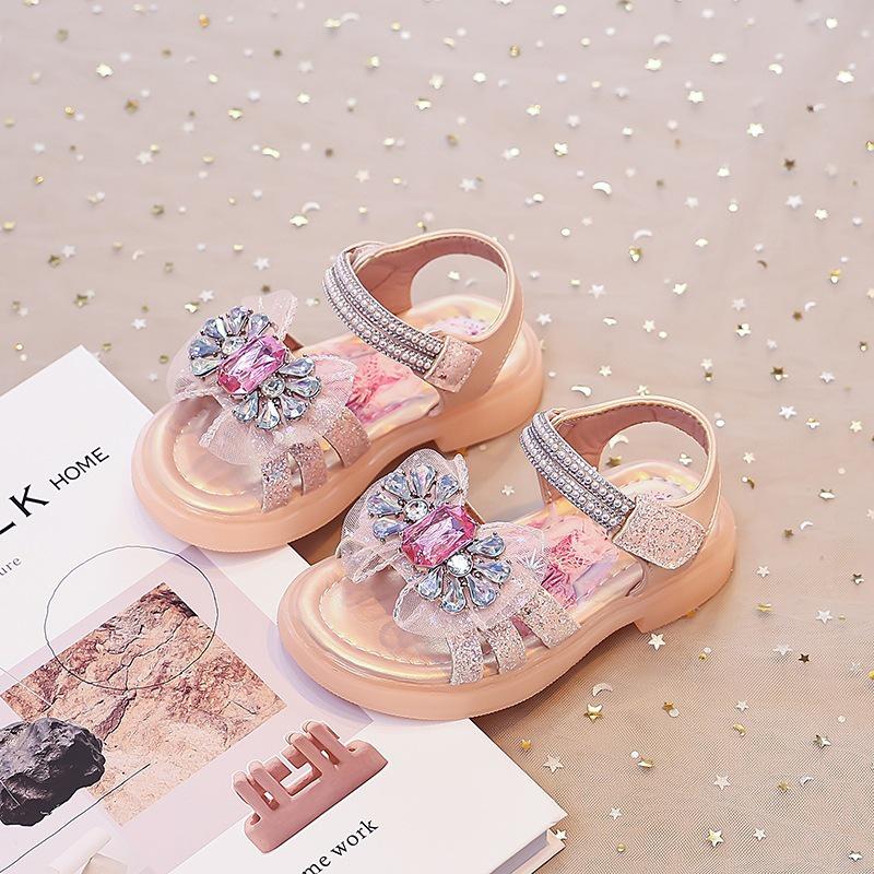 Kids' Crystal Open-Toe Sandals - 2026 Summer Collection; Non-Slip Soft Sole Princess Shoes for Middle and Older Children