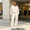 Women's Lined Half Zip Hoodie and Wide Leg Pants 2 Piece Sweatsuit for Fall Winter