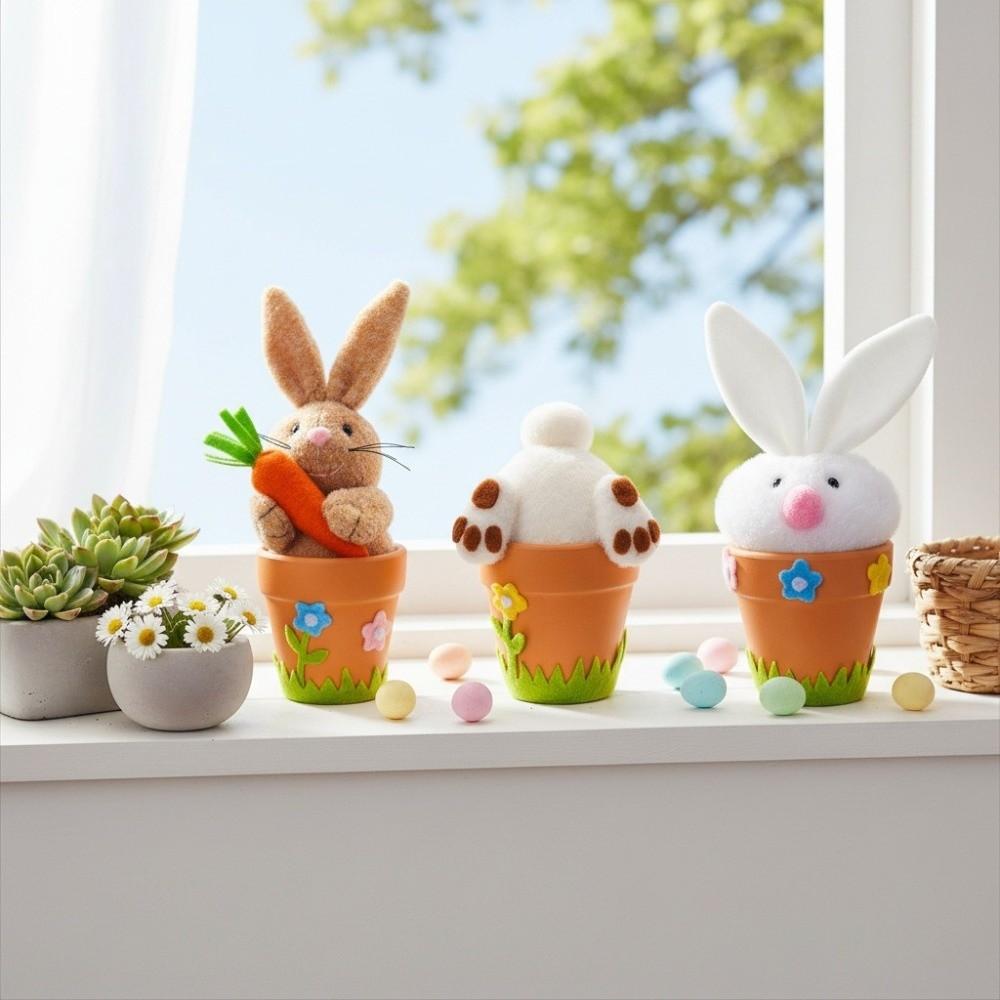 Cartoon Rabbit Holding Carrot Ornament Realistic Country Retro Style Easter Bunny Statue Handmade Flower Pot Ornament