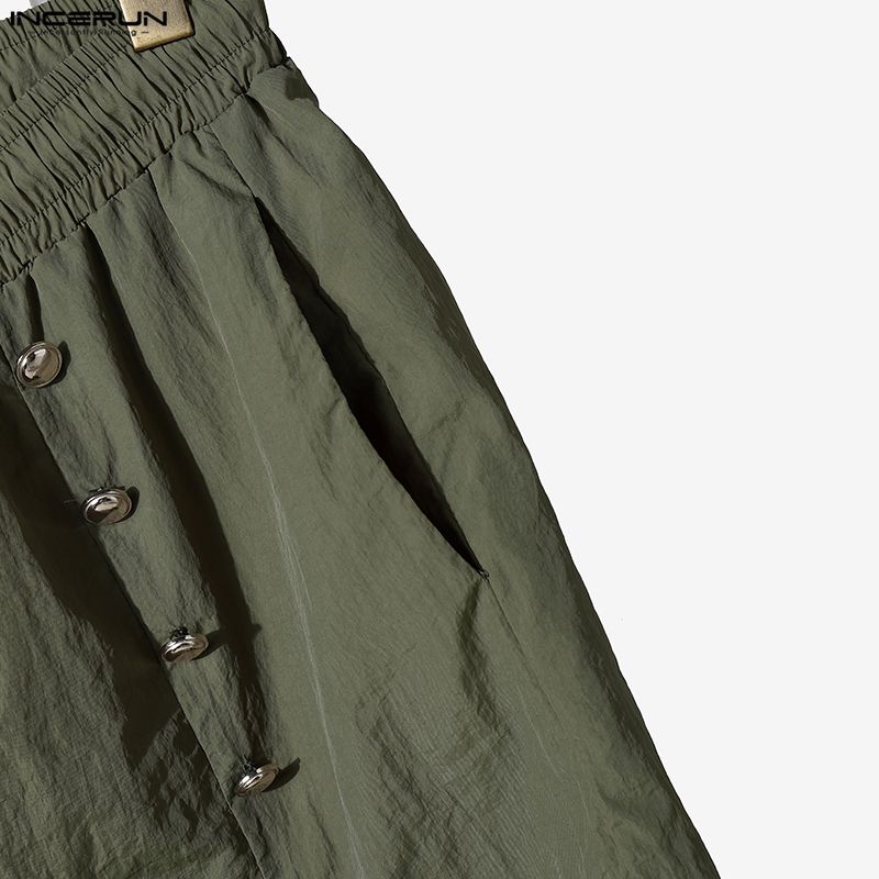 INCERUN Men Drawstring Elastic Waist Pockets Hollow Patchwork Casual Cargo Shorts Pants