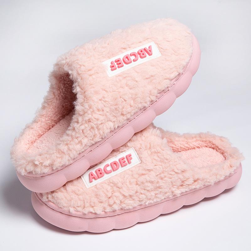 New letter-marked cotton slippers men's solid color simple velvet thickened winter home warm feet couple slippers