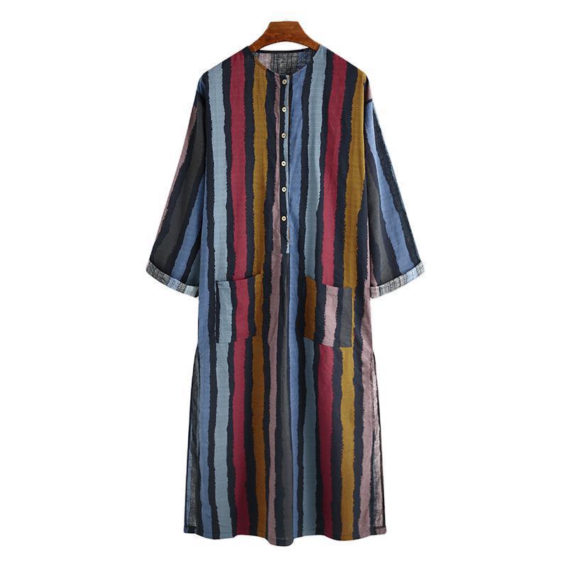 2026 Autumn Men's Striped Exotic Long-Sleeve Shirt-Robe