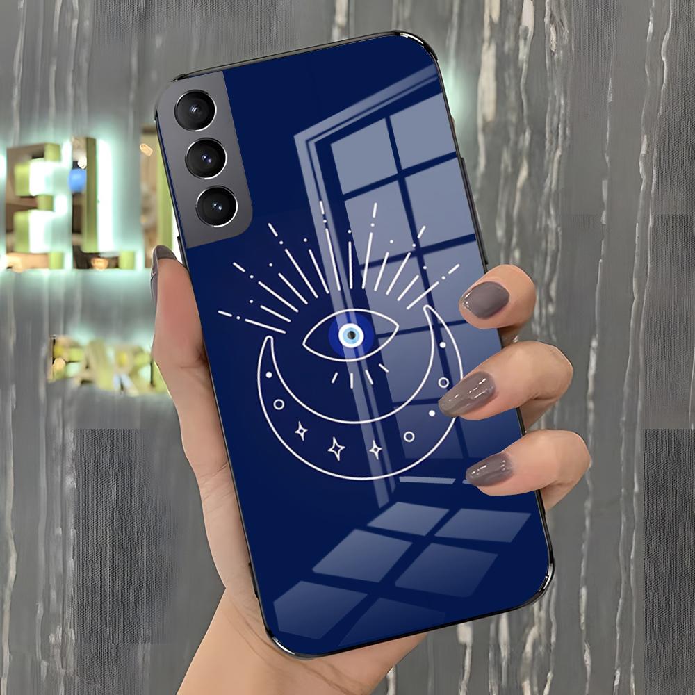 Cute Blue Evil Eye Phone Case For Samsung S26 S25 Plus S20 S20 Plus S22 Ultra S23 FE S21 Plus S21 Ultra Glass Cover