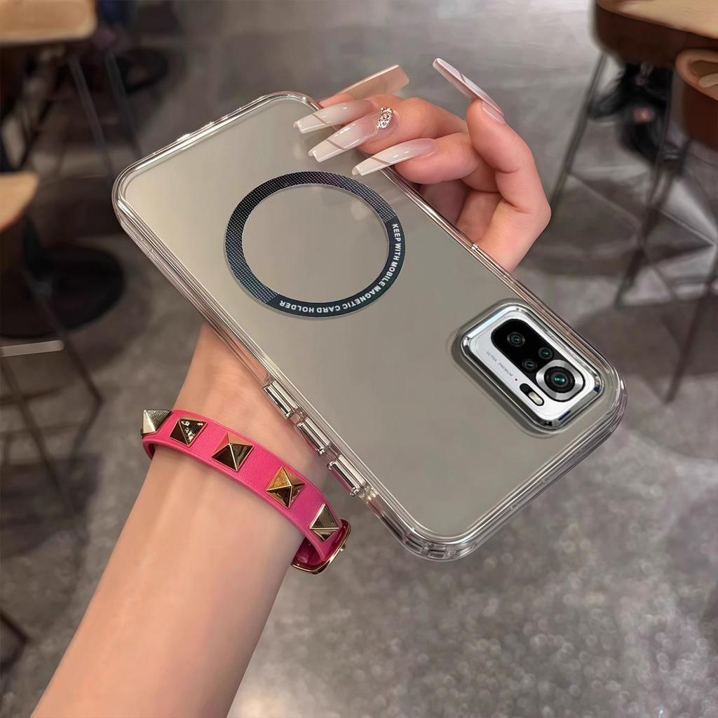 Case for Xiaomi Redmi Note 10S 4G,10 4G,POCO M5s Minimal Semi-Transparent Magnetic Casing Raised Electroplated Lens Bezel Anti-Slip Drop Resistant