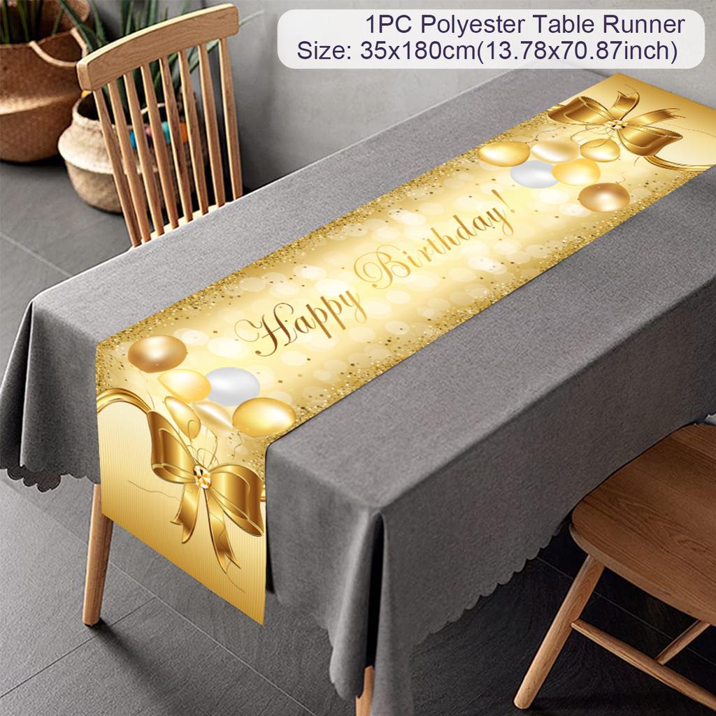 Black Gold Birthday Table Runner 30 50 Birthday Tablecloth Balloon Party Decoration For Home Backdrop Wedding Adult Anniversary