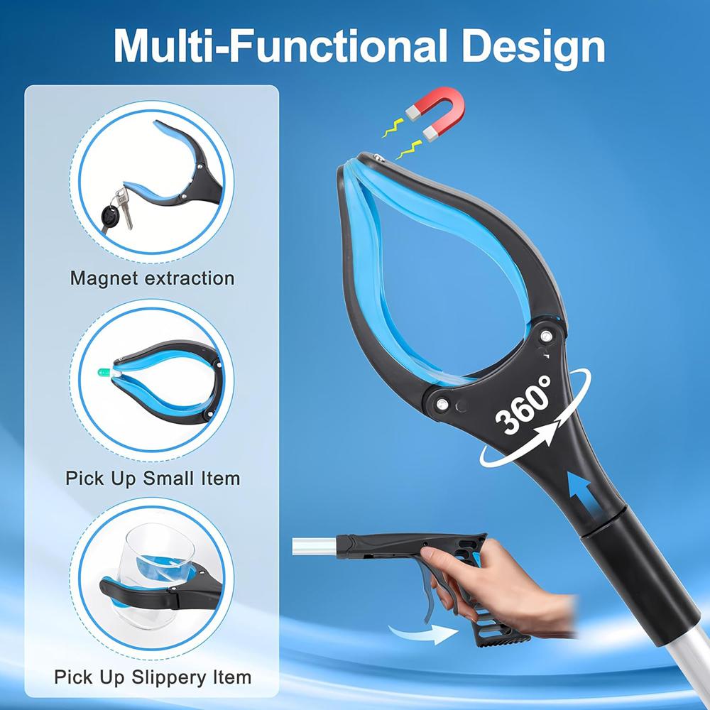 32 Inch Grabber Reacher Tool 360° Rotating Head Wide Jaw Foldable Reacher Grabber Pickup Tool Anti-Slip Rotating Jaw with Magnet