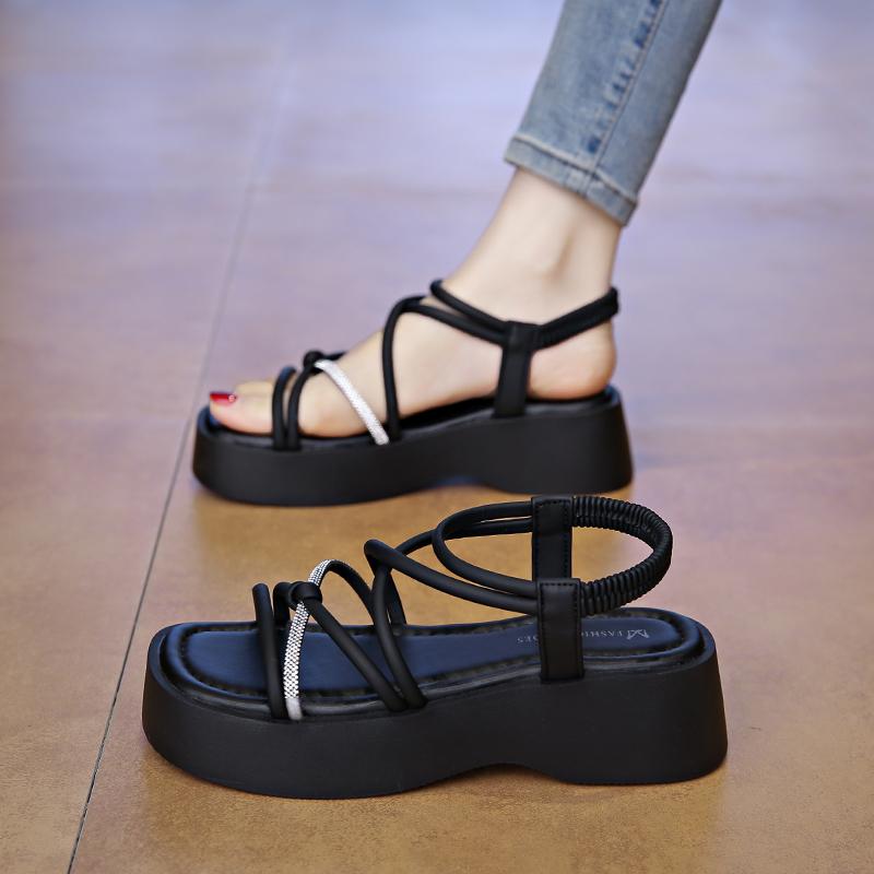 

Fashion CRLAYDK Women s Sandals Strappy Elastic Band Slides Open Toe Ladies Beach Shoes Casual Walking Thick Sole Dressy Travel Slippers 40