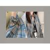 2025 Women's Retro Blue Plaid Shirt Jacket - Loose Fit, Long Sleeve for Spring & Autumn