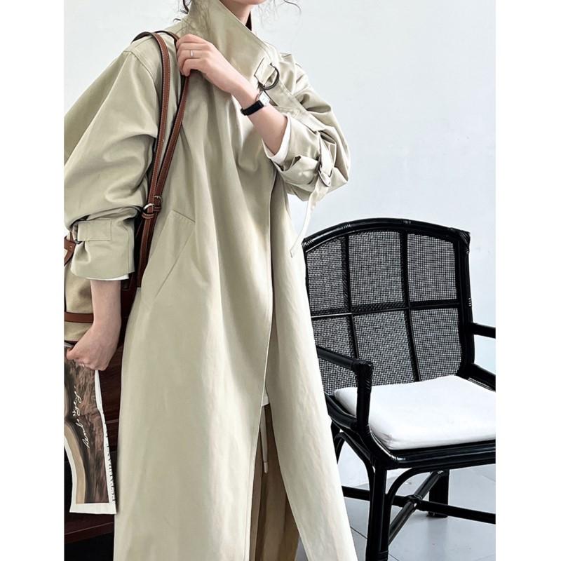 Johnature Herbst Britischer Minimalistischer Trenchcoat Damen Modisch Lässig Lang Vielseitiger Trench