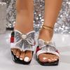 Fashion Women's Pearl Sequin Bow Flip Flops Summer New Square Toe Open Toe Multicolor Soft Sole Non-slip Flat Sandals