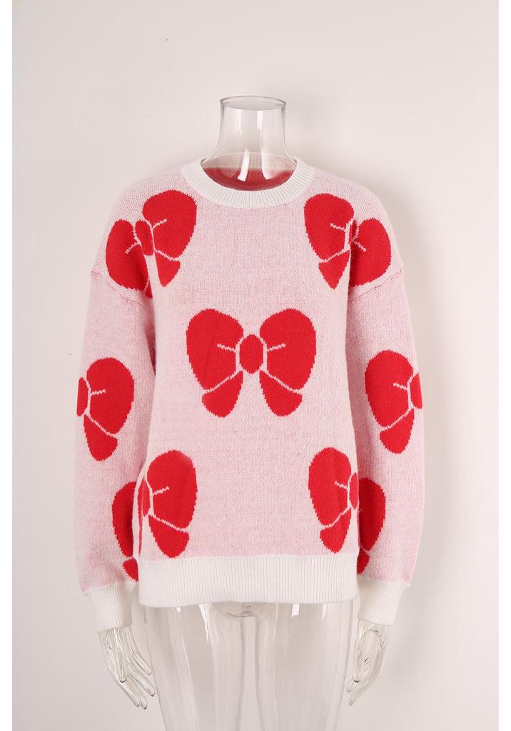 2026 Spring Women's Plus Size Bowknot Loose Sweater Pullover Knitwear
