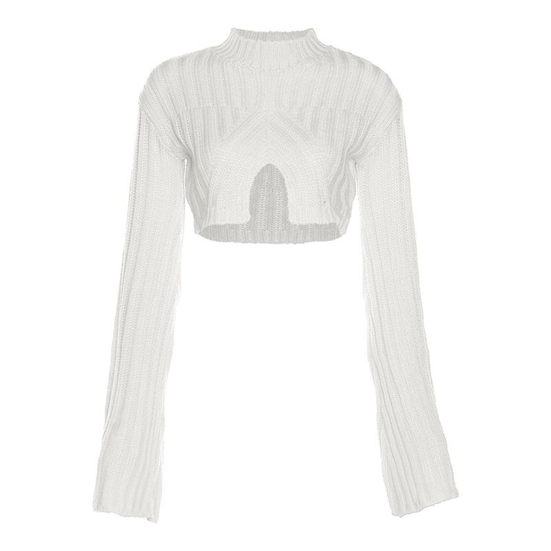 

Little Sweater Knitted Basic round Neck Flared Long Sleeve Top Fashion Autumn New Slim Fit Sweater Women White M