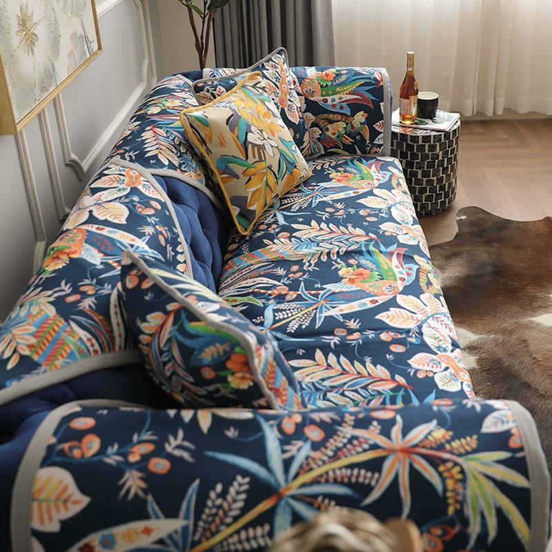 Pastoral Hand-painted Chenille Sofa Cushion Four Seasons Fabric Anti-slip Universal Living Room Sofa Cover Scarf Cross-border