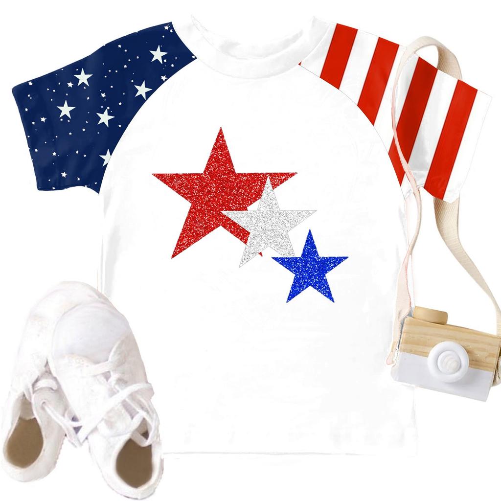 Tops For Youth Kids Boy And Girls 2-10 Years Round Neck Short Sleeve Trendy Tops