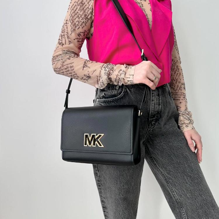 Michael Kors MK Mimi Gold Hollow Logo Flap Leather Messenger Bag Women bags Black 35T2G8IM6L-0001