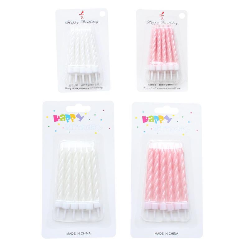 Large 6-pack Thread Candle Pearlescent White Pink Sucking Spiral Romantic Party Birthday Candle