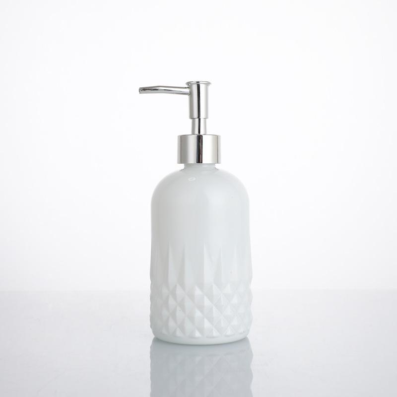 Transparente Glasflasche zum Drücken für Shampoo, Duschgel und Handdesinfektionsmittel - Wiederbefüllbar, Hotelqualität