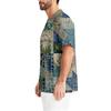 Men's Printing Short Sleeve V-neck Working Blouse Chest Pocket Carer Top