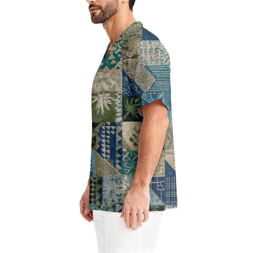Men's Printing Short Sleeve V-neck Working Blouse Chest Pocket Carer Top