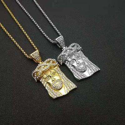 Hip Hop Iced Out Złoty Srebrny Kolor Maska Twarz Jezusa Wisiorek Naszyjnik Jezus z Biżuterią z Cyrkonii