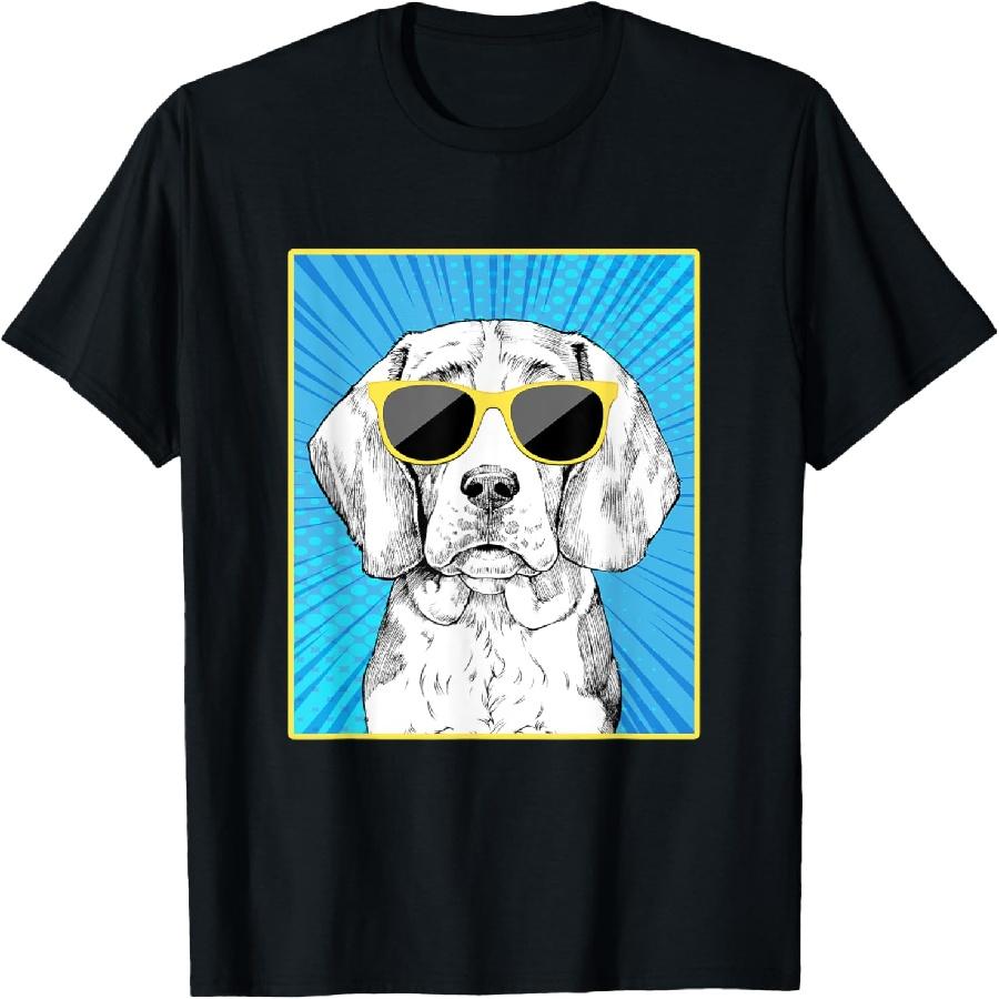 Beagle Portrait Pop Art Dog with Sunglasses T-Shirt XXXXXL чёрный