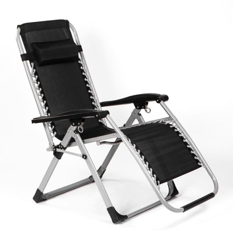 Foldable Armchair Black Ergonomic Lazy Chair Portable Lounge Deck Chair Home Leisure Recliner