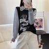 Women's Retro Color Block Lace Knit Sweater with Lapel