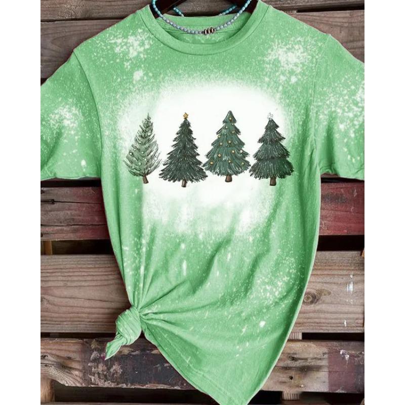Letní dámská trička s krátkým rukávem, módní, ležérní, s 3D potiskem vánočního stromku a kulatým výstřihem