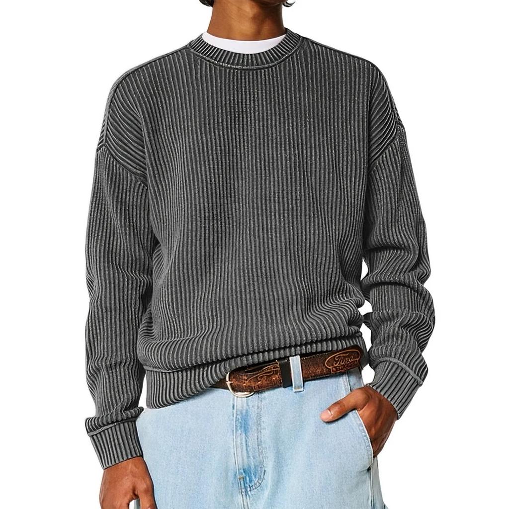Men's Loose-fitting Casual Round Neck Long-sleeved Knit Top
