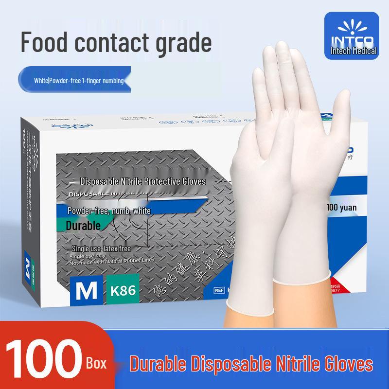 Inco Durable Thick White Nitrile Kitchen & Dishwashing Gloves - Food Grade