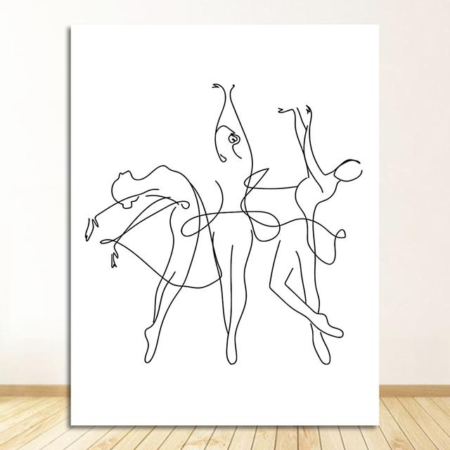 Body Drawing Art Canvas Painting Black White Artwork Picture Dance Poster Girl Room Wall Decor Abstract Ballerina Print One Line
