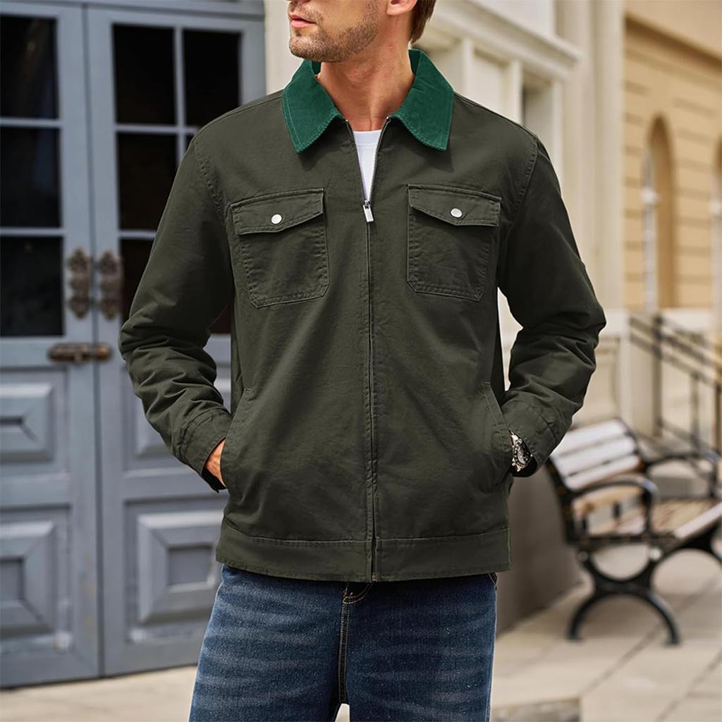 Men'S Zipper Jacket, Casual Retro Long Sleeved Cardigan Jacket