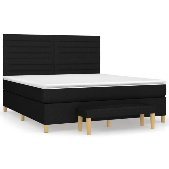 3137247 vidaXL Lit à sommier tapissier avec matelas Noir 160x200 cm Tissu