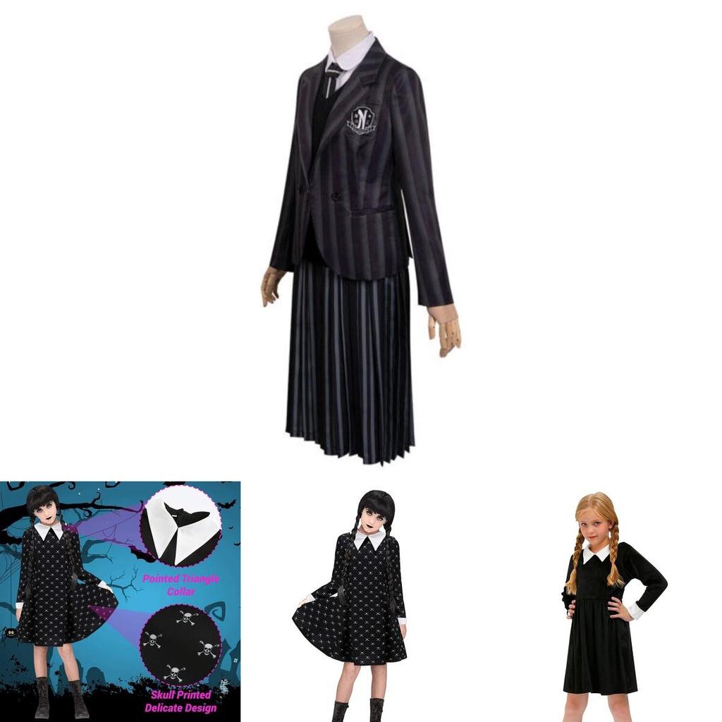 Wednesday Addams School Uniform Girls Kids Dress Cosplay Halloween Xmas Party