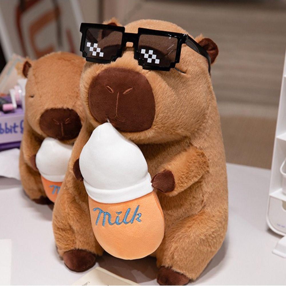 Charming Feeder Capybara Plush Toy Holding Bottle Fluffy Capibara Anime Fluffty Toy Soft Cartoon Capybara Plush Doll Christmas Toy